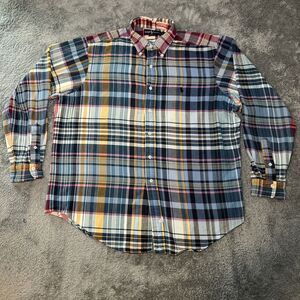 VTG Ralph Lauren Polo Men's SZ XL Pink/Blue/Yellow Flannel Plaid Long Sleeve 90s